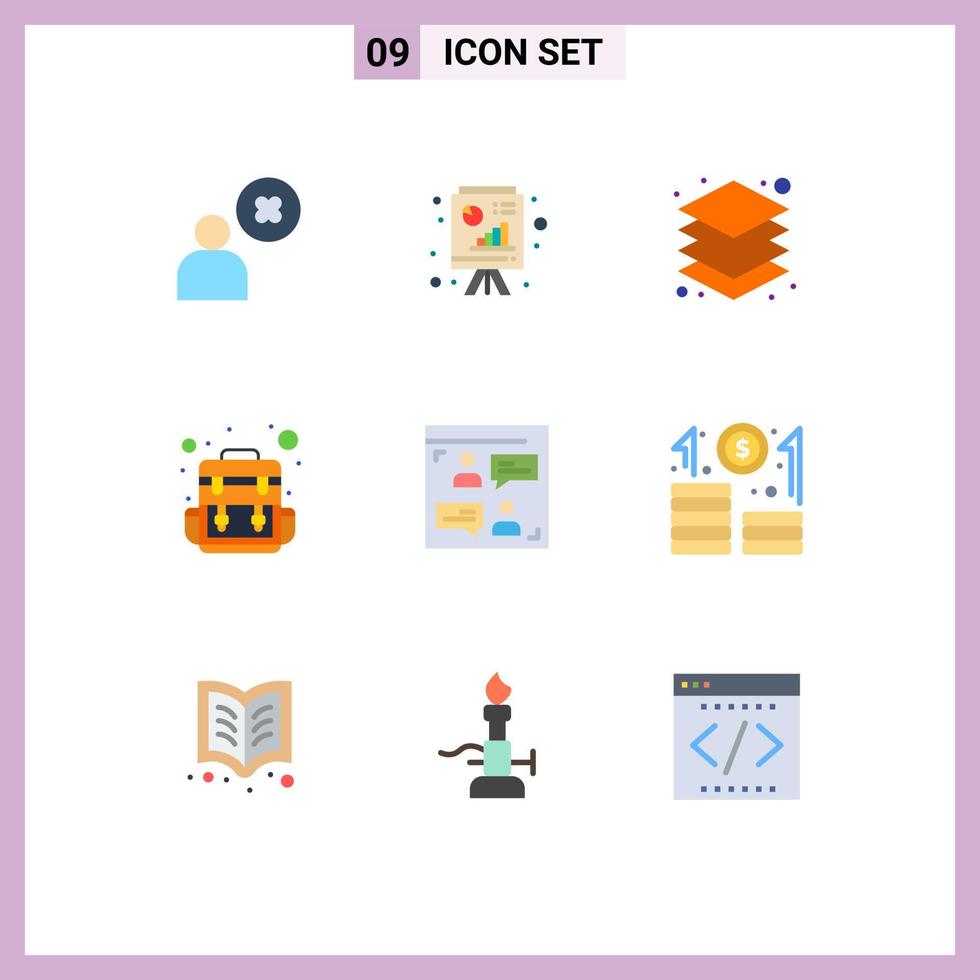 Set of 9 Modern UI Icons Symbols Signs for user web layer traveling bag Editable Vector Design Elements
