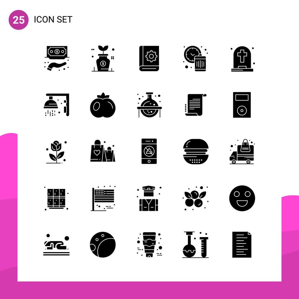 paquete de conjunto de iconos de glifos de 25 iconos sólidos aislados en fondo blanco para aplicaciones móviles y de impresión de diseño de sitios web receptivos vector