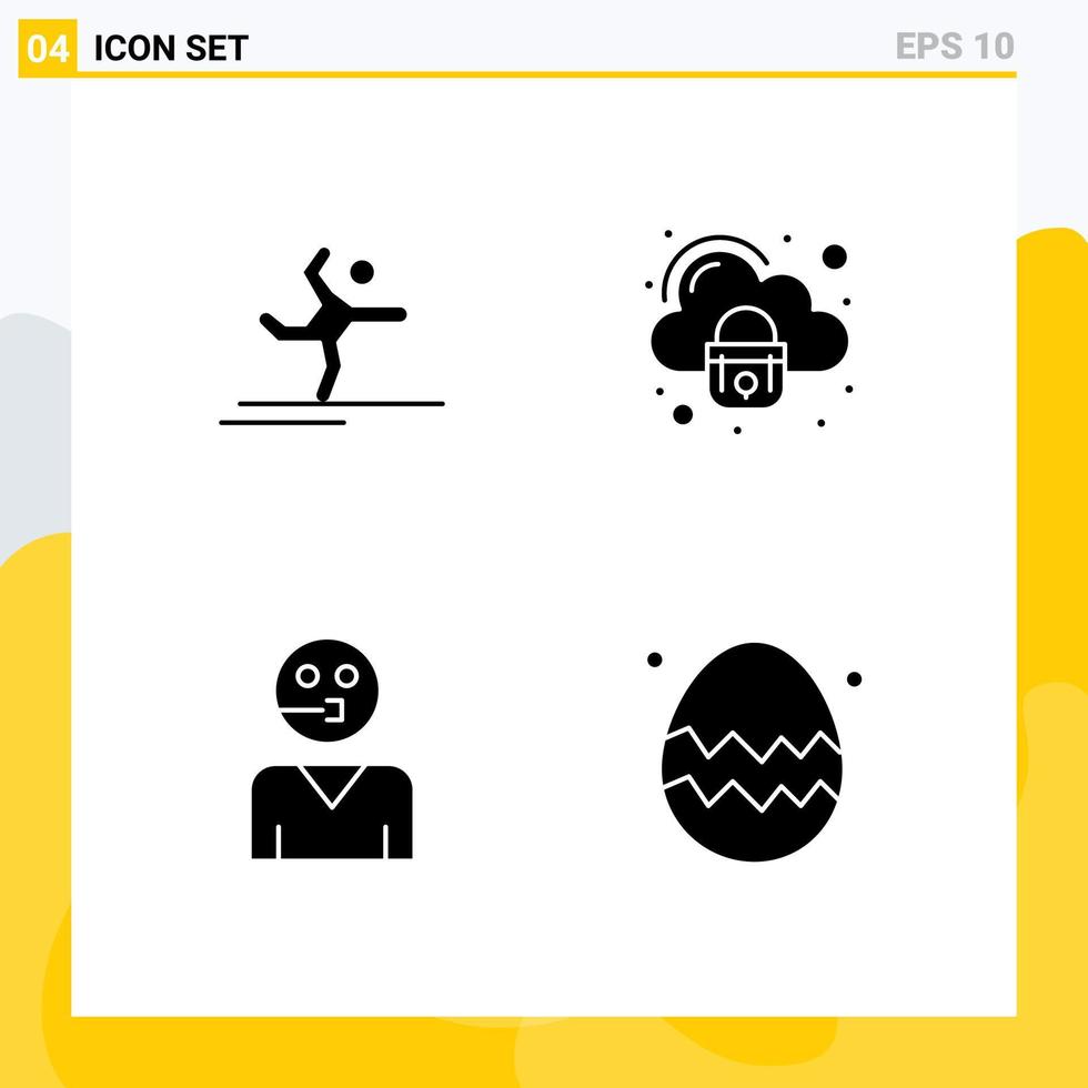 Universal Icon Symbols Group of 4 Modern Solid Glyphs of athlete people stretching lock support Editable Vector Design Elements