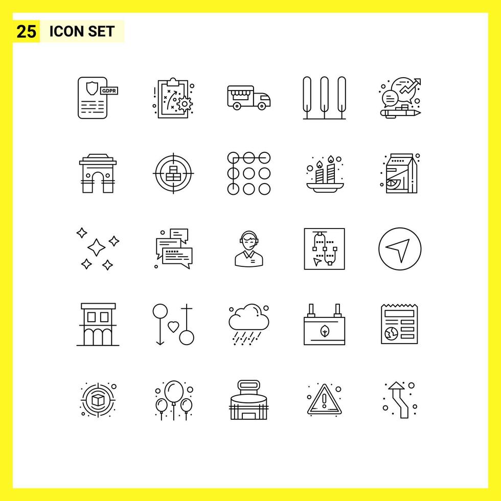 Modern Set of 25 Lines and symbols such as office growth shop on wheels chat tree Editable Vector Design Elements