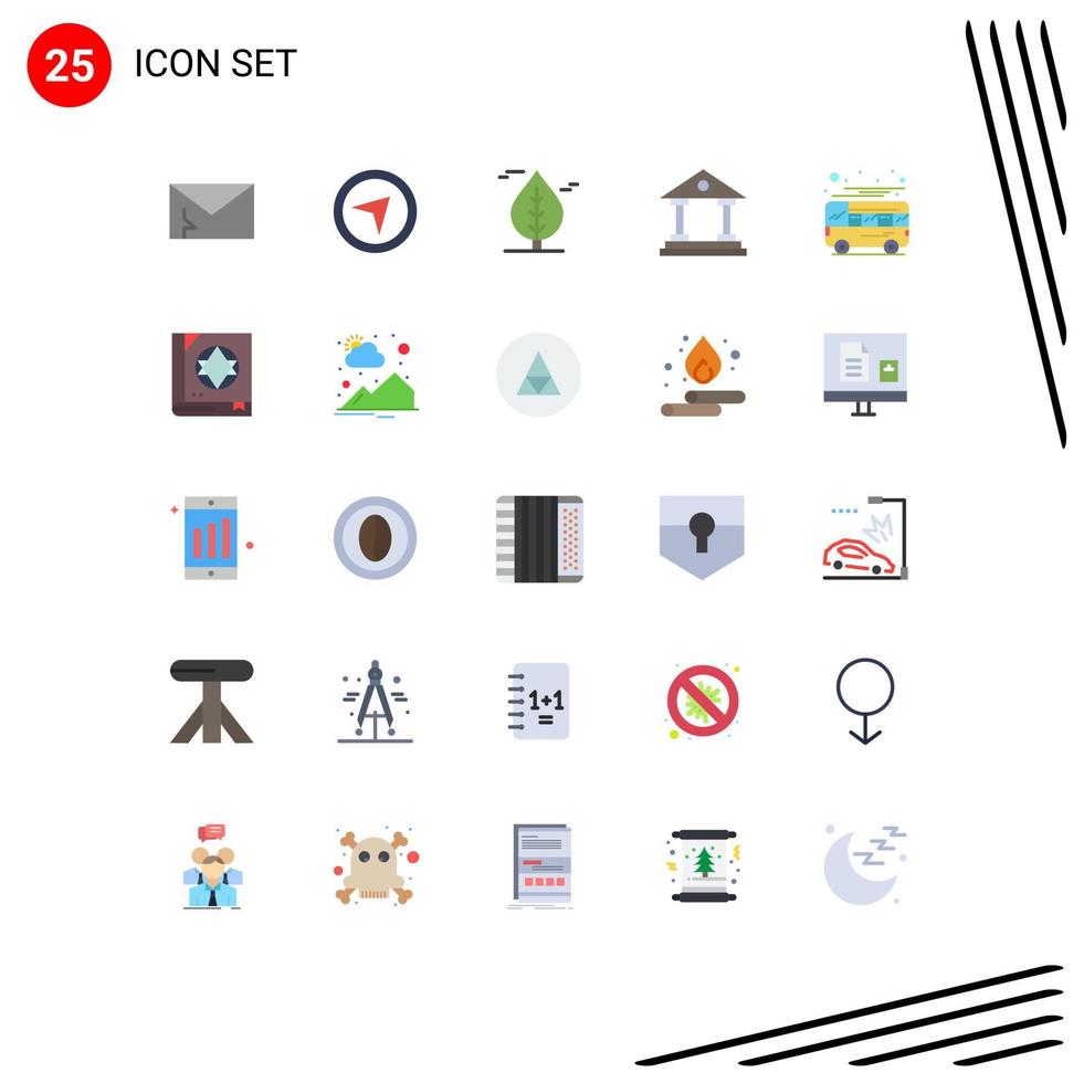 25 User Interface Flat Color Pack of modern Signs and Symbols of coach autobus leaf finance building Editable Vector Design Elements