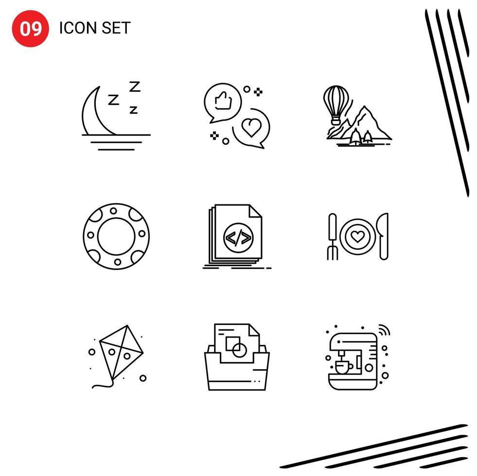 Stock Vector Icon Pack of 9 Line Signs and Symbols for code life marketing insurance camping Editable Vector Design Elements