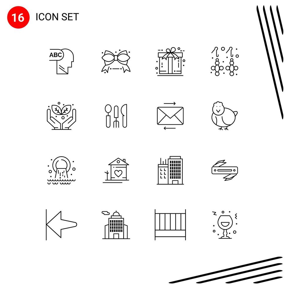 esquema de interfaz móvil conjunto de 16 pictogramas de hotel salvar el mundo presente proteger joyas elementos de diseño vectorial editables vector