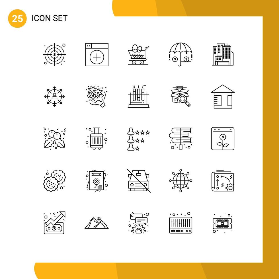 25 Thematic Vector Lines and Editable Symbols of construction architecture cart investment finance Editable Vector Design Elements