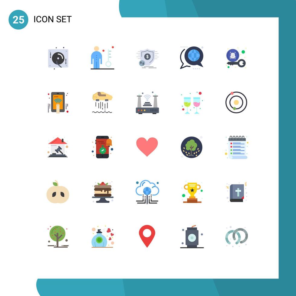 Mobile Interface Flat Color Set of 25 Pictograms of global discussion person communication secure Editable Vector Design Elements