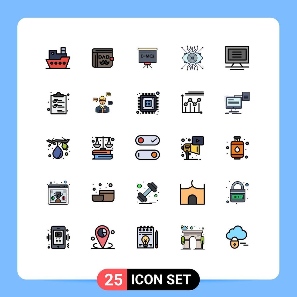 25 Universal Filled line Flat Colors Set for Web and Mobile Applications monitor eye classroom cyber ar Editable Vector Design Elements