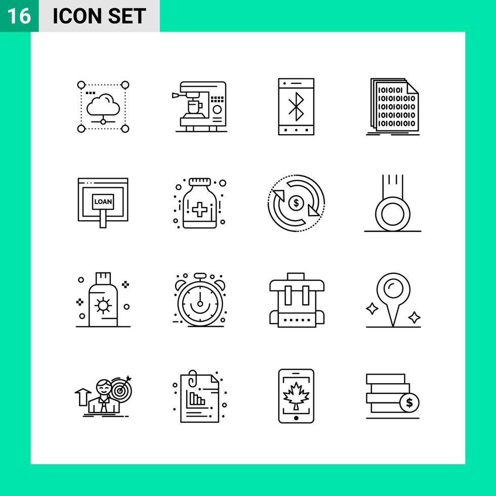 Pack of 16 Line Style Icon Set Outline Symbols for print Creative Signs Isolated on White Background 16 Icon Set vector