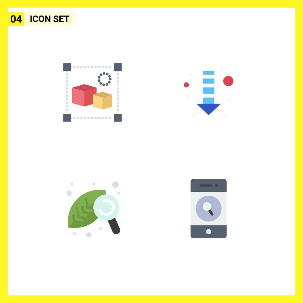 4 Thematic Vector Flat Icons and Editable Symbols of design leaf box down people Editable Vector Design Elements