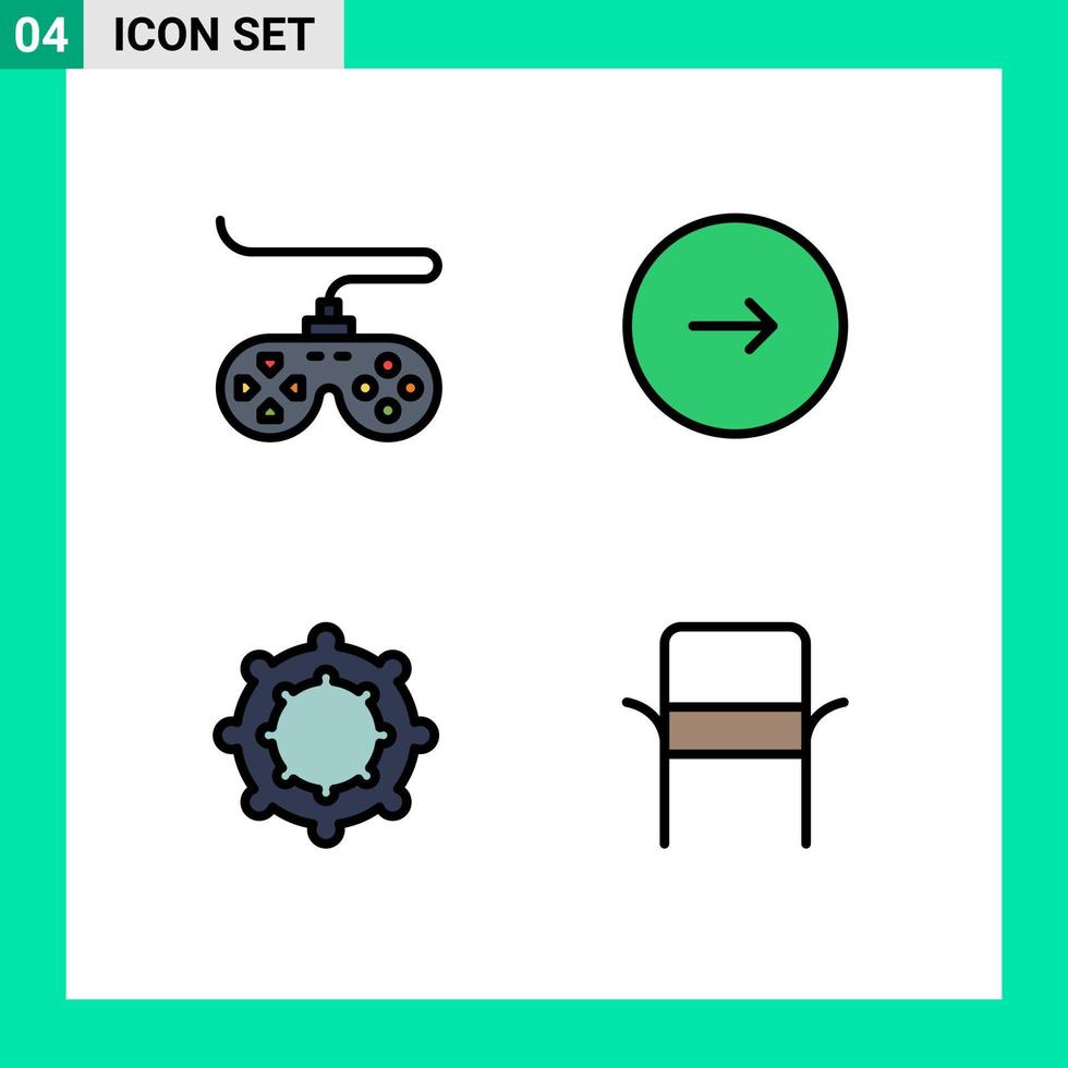 4 Universal Filledline Flat Color Signs Symbols of controller baby joystick multimedia chair Editable Vector Design Elements