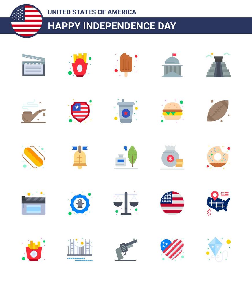 Flat Pack of 25 USA Independence Day Symbols of building ireland cold green city Editable USA Day Vector Design Elements