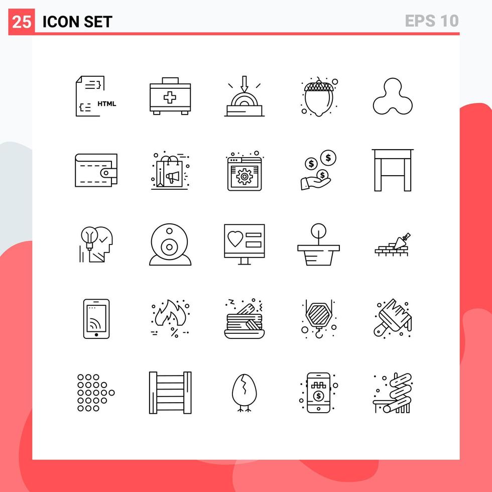 25 Universal Lines Set for Web and Mobile Applications cryptocurrency ripple business nut food Editable Vector Design Elements