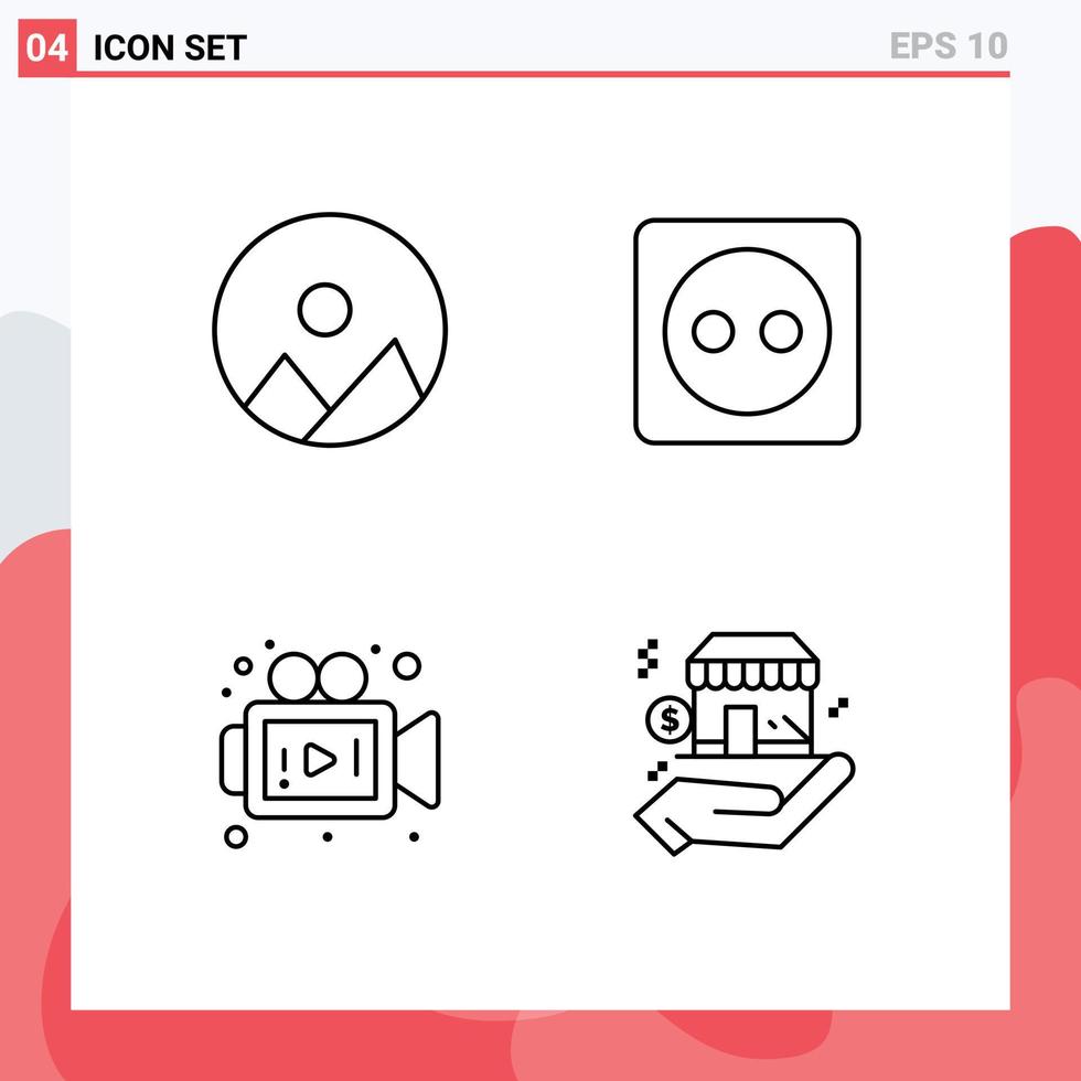 Set of 4 Modern UI Icons Symbols Signs for image video plug board power safe Editable Vector Design Elements