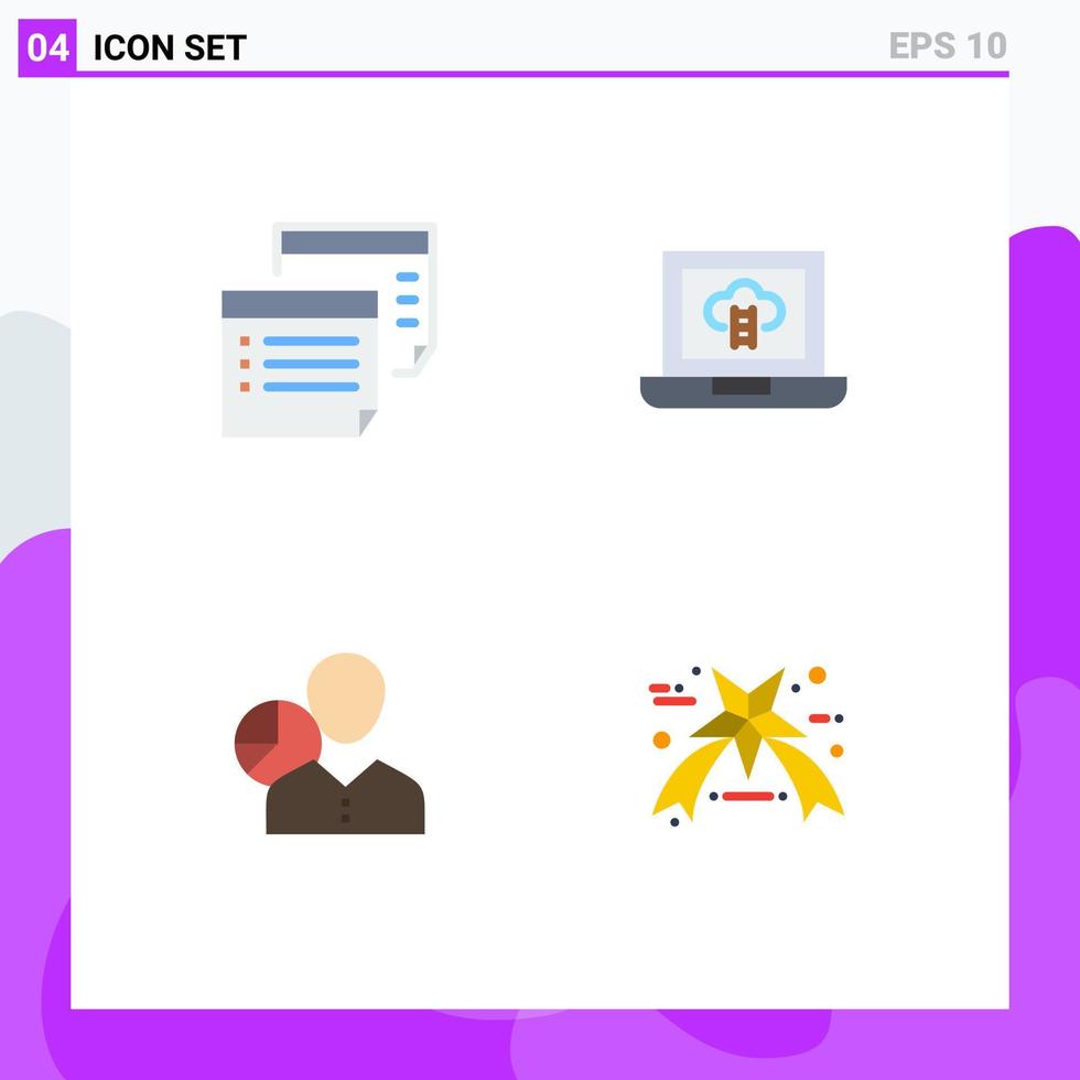 4 Thematic Vector Flat Icons and Editable Symbols of note chart plan laptop employee Editable Vector Design Elements