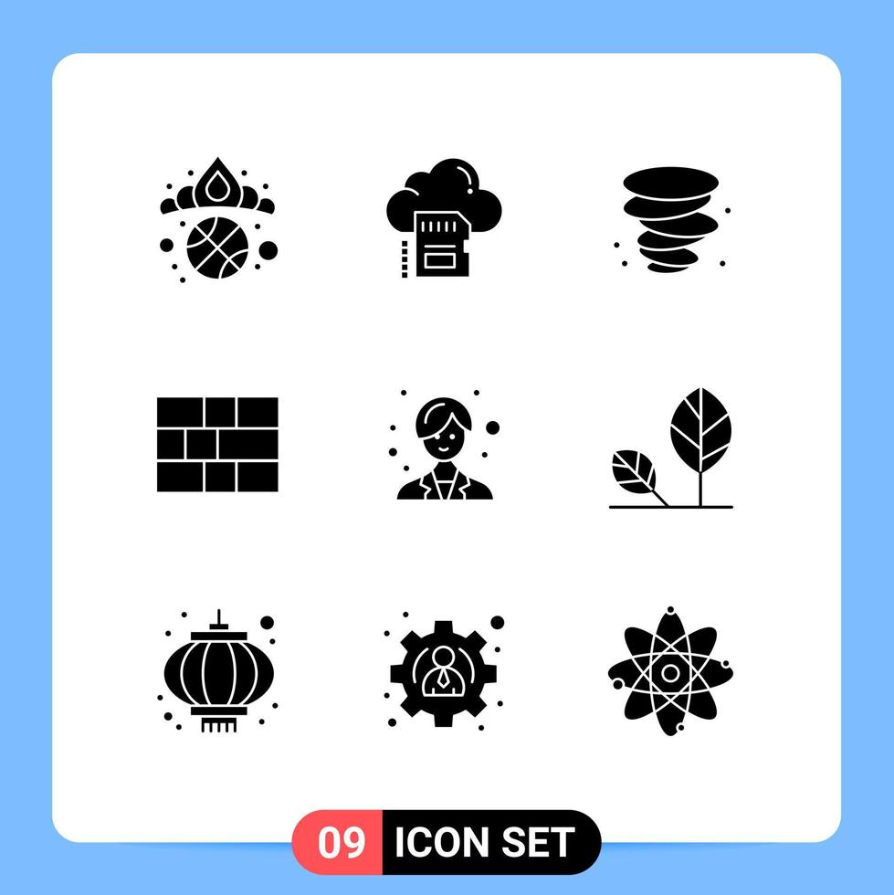 9 Thematic Vector Solid Glyphs and Editable Symbols of woman doctor archive security firewall Editable Vector Design Elements