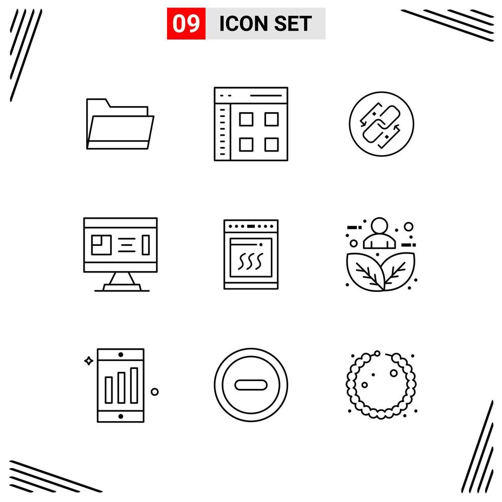 9 Icons Line Style Grid Based Creative Outline Symbols for Website Design Simple Line Icon Signs Isolated on White Background 9 Icon Set vector