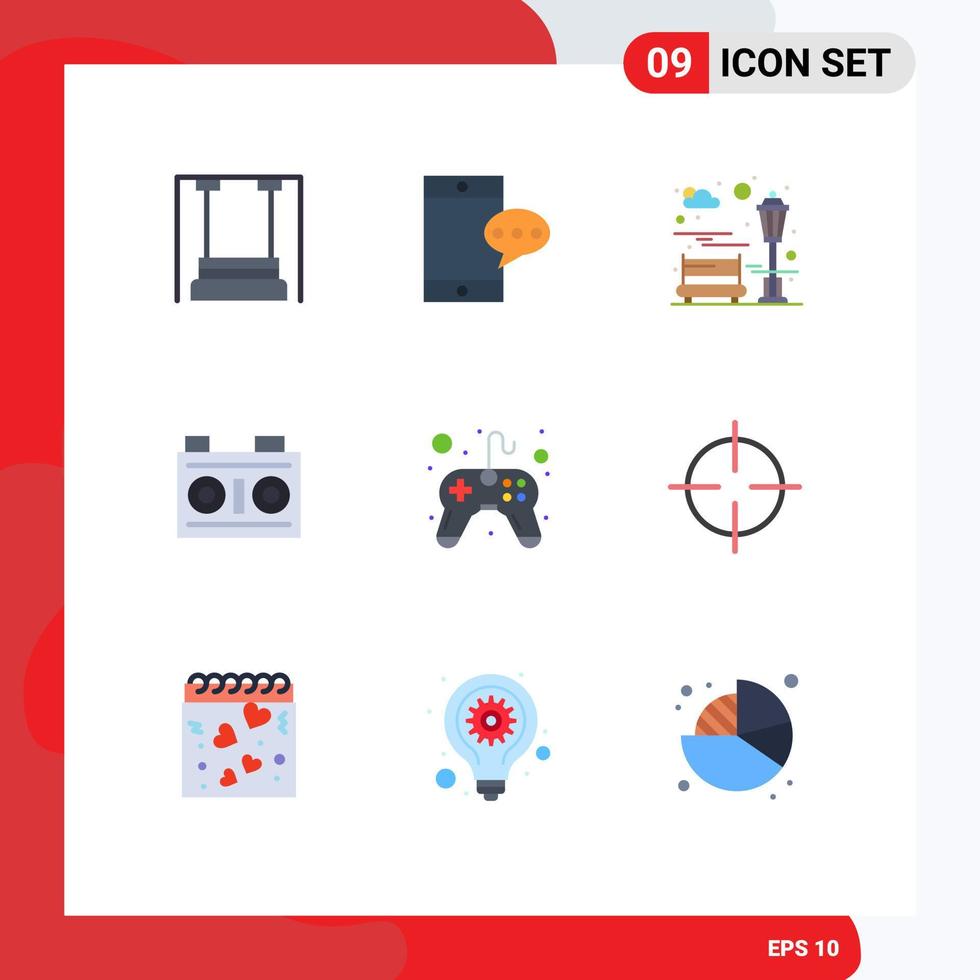 Modern Set of 9 Flat Colors and symbols such as controller photography bench photo camera Editable Vector Design Elements