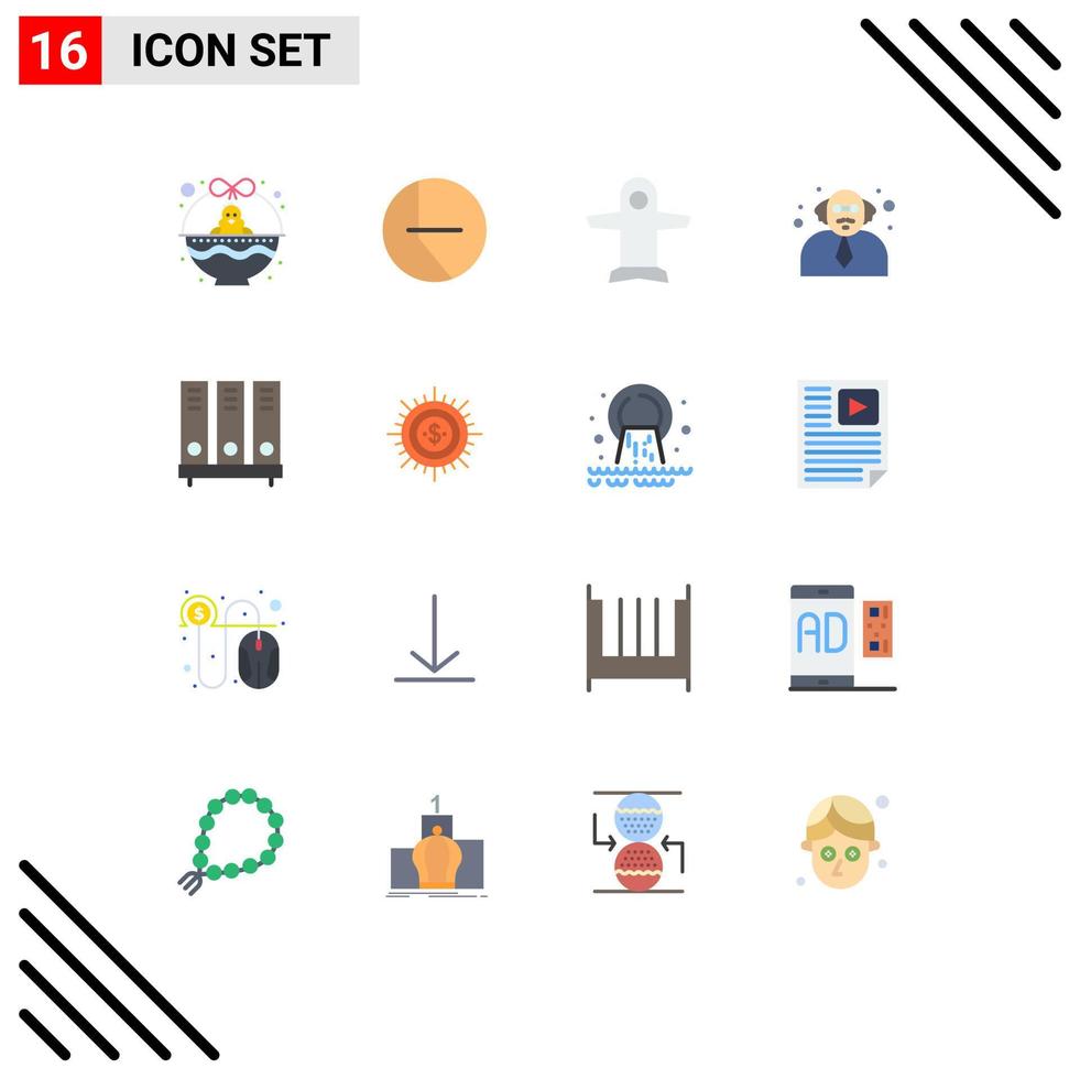 16 User Interface Flat Color Pack of modern Signs and Symbols of database archive plane education school Editable Pack of Creative Vector Design Elements