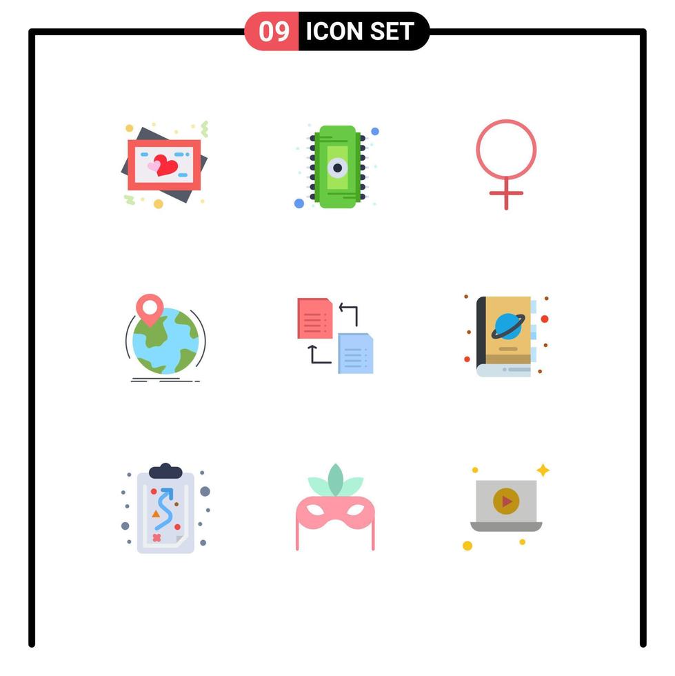 Set of 9 Commercial Flat Colors pack for file marker female pin globe Editable Vector Design Elements