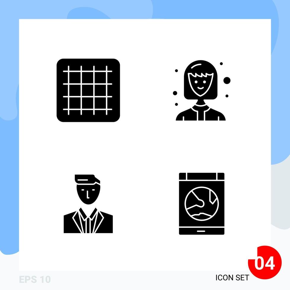 Modern Pack of 4 Icons Solid Glyph Symbols isolated on White Backgound for Website designing vector