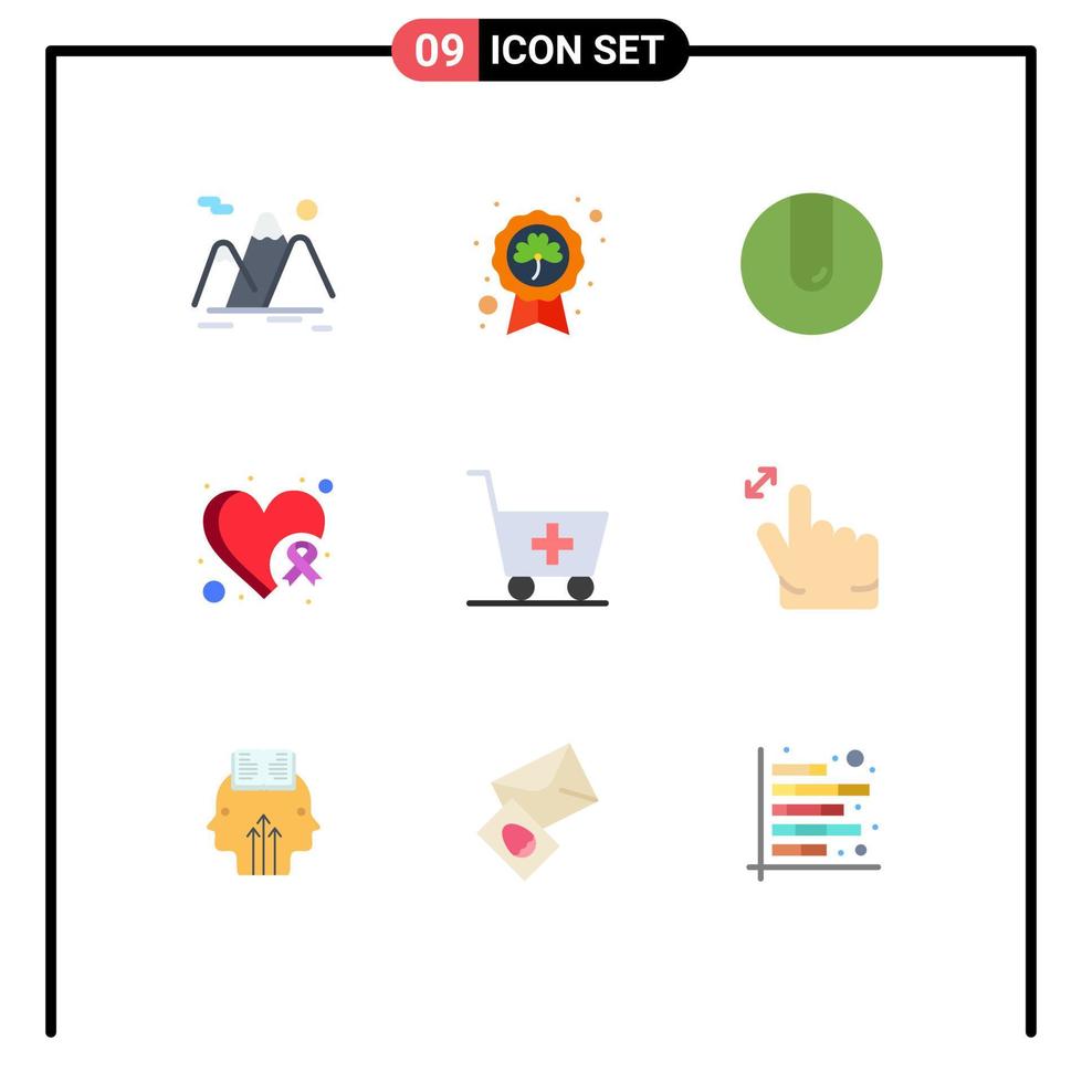 Mobile Interface Flat Color Set of 9 Pictograms of trolley heart saint cancer sport Editable Vector Design Elements