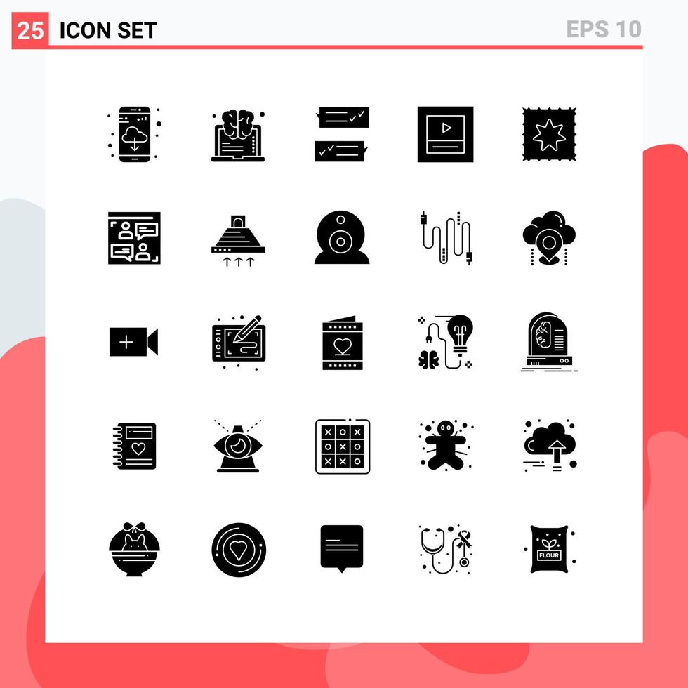 25 User Interface Solid Glyph Pack of modern Signs and Symbols of web baby dialogue wireframe layout Editable Vector Design Elements