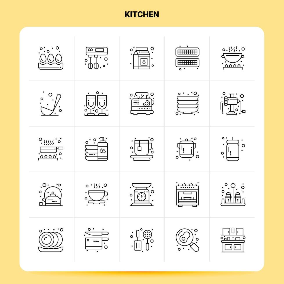 OutLine 25 Kitchen Icon set Vector Line Style Design Black Icons Set Linear pictogram pack Web and Mobile Business ideas design Vector Illustration