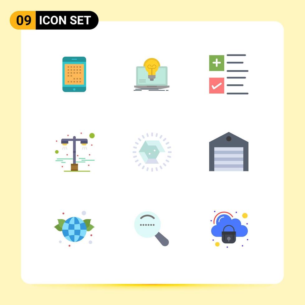 Set of 9 Modern UI Icons Symbols Signs for street lamp laptop business tick Editable Vector Design Elements