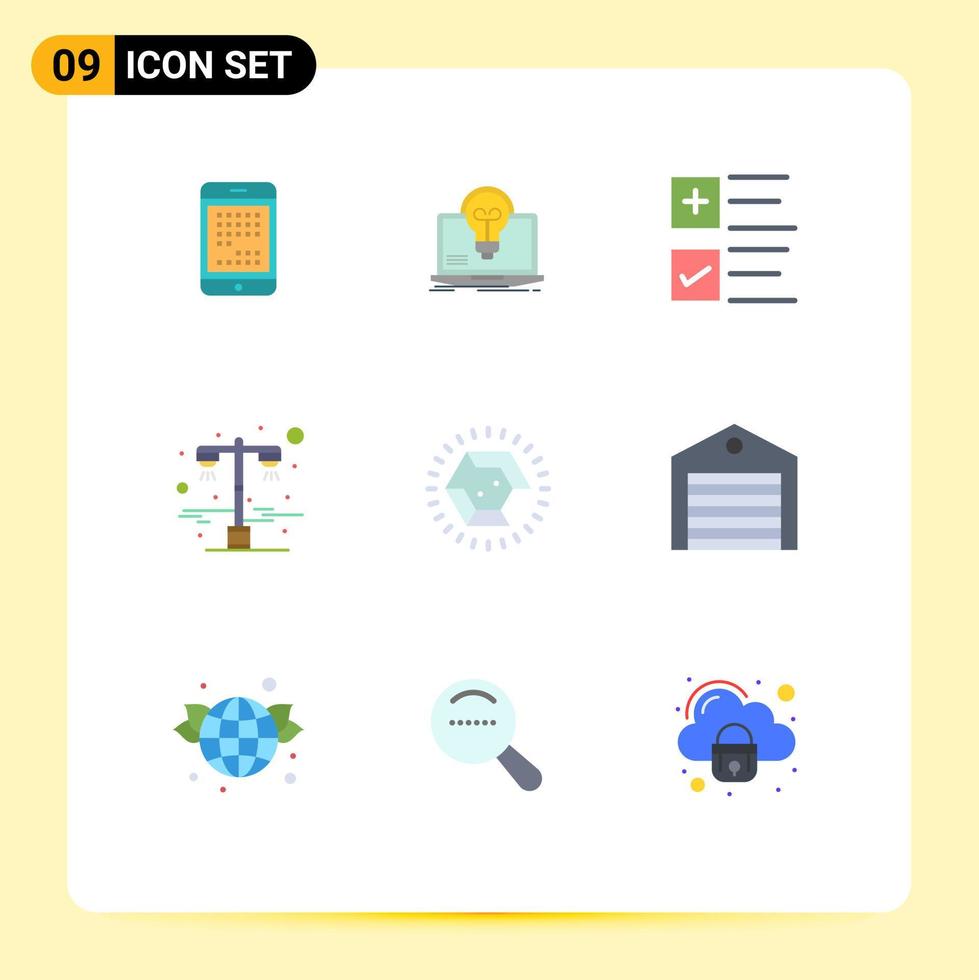 conjunto de 9 iconos modernos de la interfaz de usuario signos de símbolos para elementos de diseño de vectores editables de marca de negocio portátil de lámpara de calle