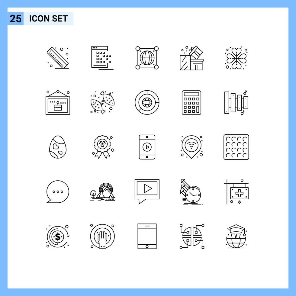 Group of 25 Lines Signs and Symbols for heart shopping globe package gift Editable Vector Design Elements