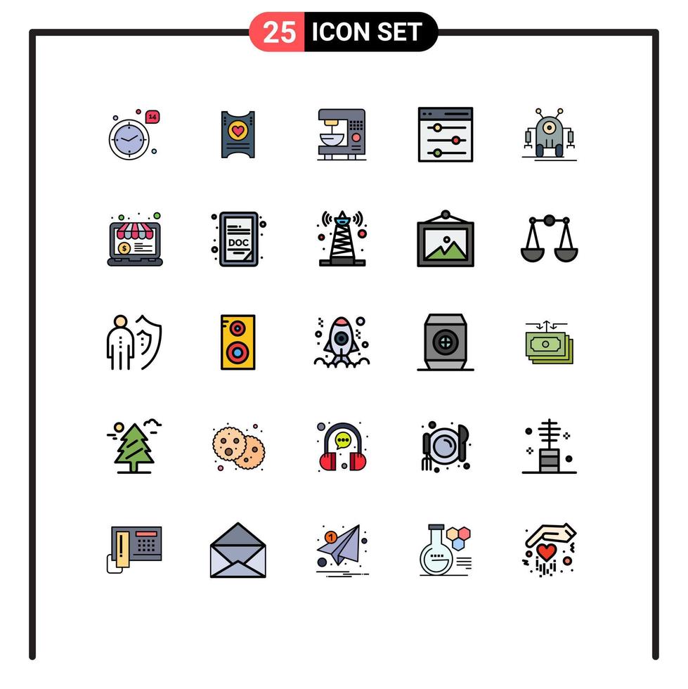 Stock Vector Icon Pack of 25 Line Signs and Symbols for robotic user coffee settings communication Editable Vector Design Elements