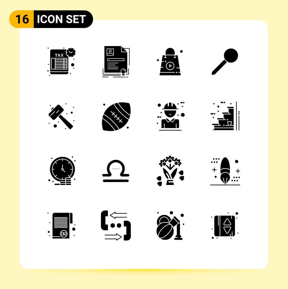 Stock Vector Icon Pack of 16 Line Signs and Symbols for knock marker certificate pin bag Editable Vector Design Elements