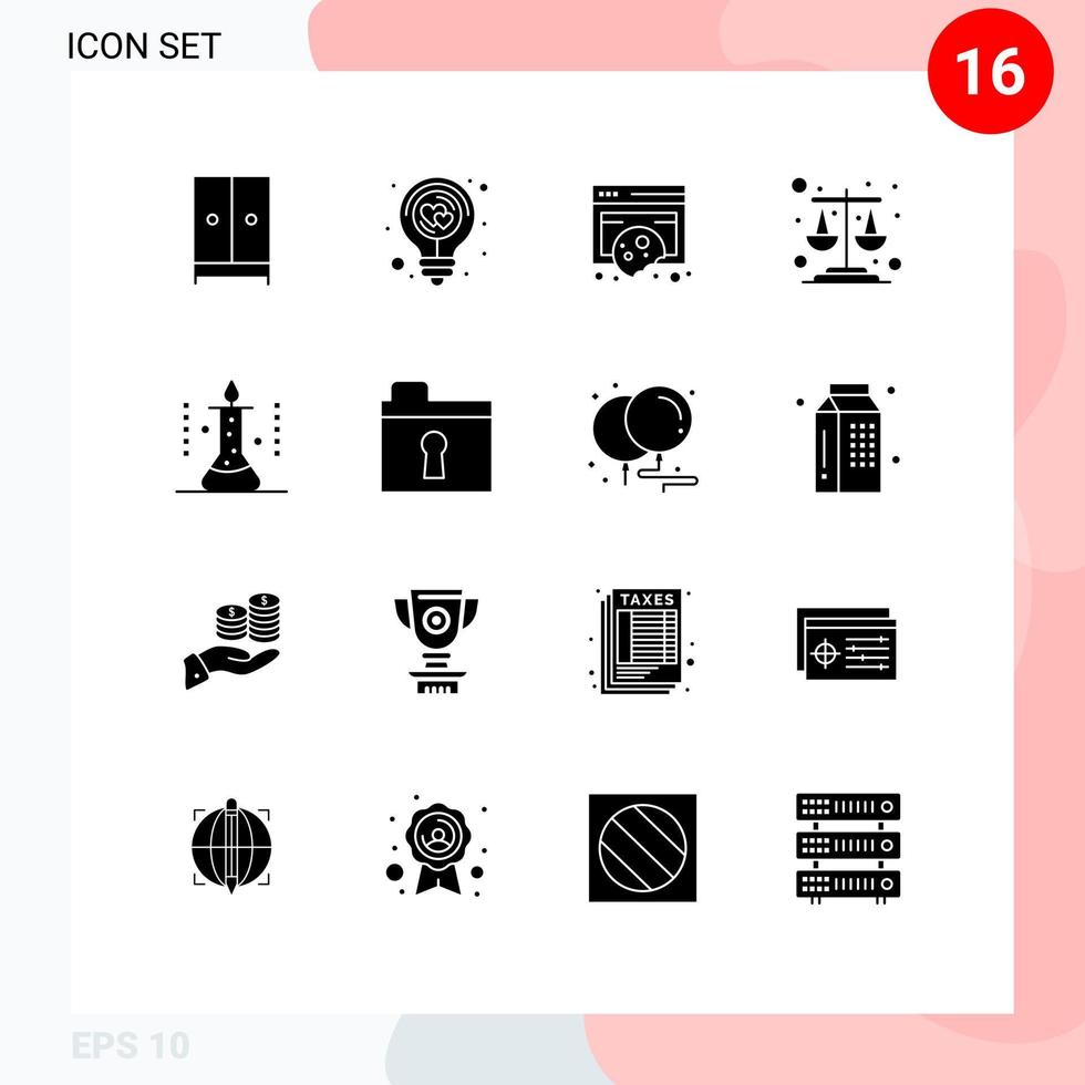 16 User Interface Solid Glyph Pack of modern Signs and Symbols of scales balance idea privacy data Editable Vector Design Elements