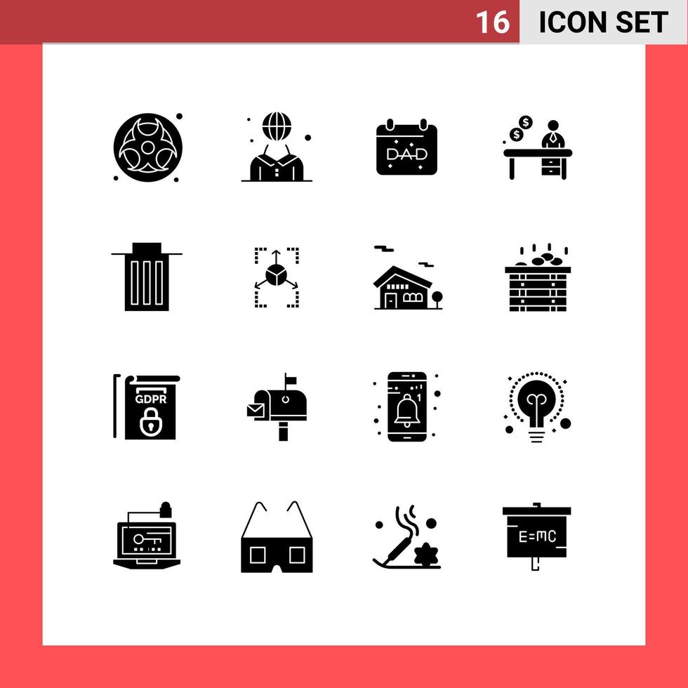Pictogram Set of 16 Simple Solid Glyphs of delete office person contact fathers day Editable Vector Design Elements