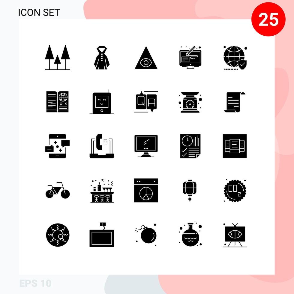 conjunto de 25 iconos de interfaz de usuario modernos signos de símbolos para elementos de diseño de vector editables de pluma de escudo de pirámide de sitio web seguro