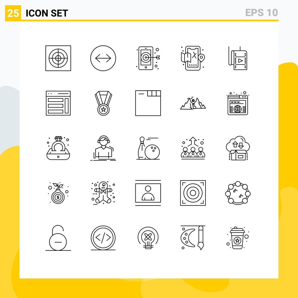 25 User Interface Line Pack of modern Signs and Symbols of communication studio smartphone movie map Editable Vector Design Elements