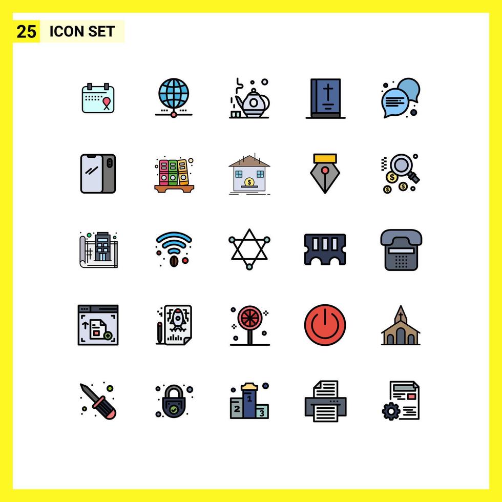Universal Icon Symbols Group of 25 Modern Filled line Flat Colors of conversation thanksgiving network note bible Editable Vector Design Elements