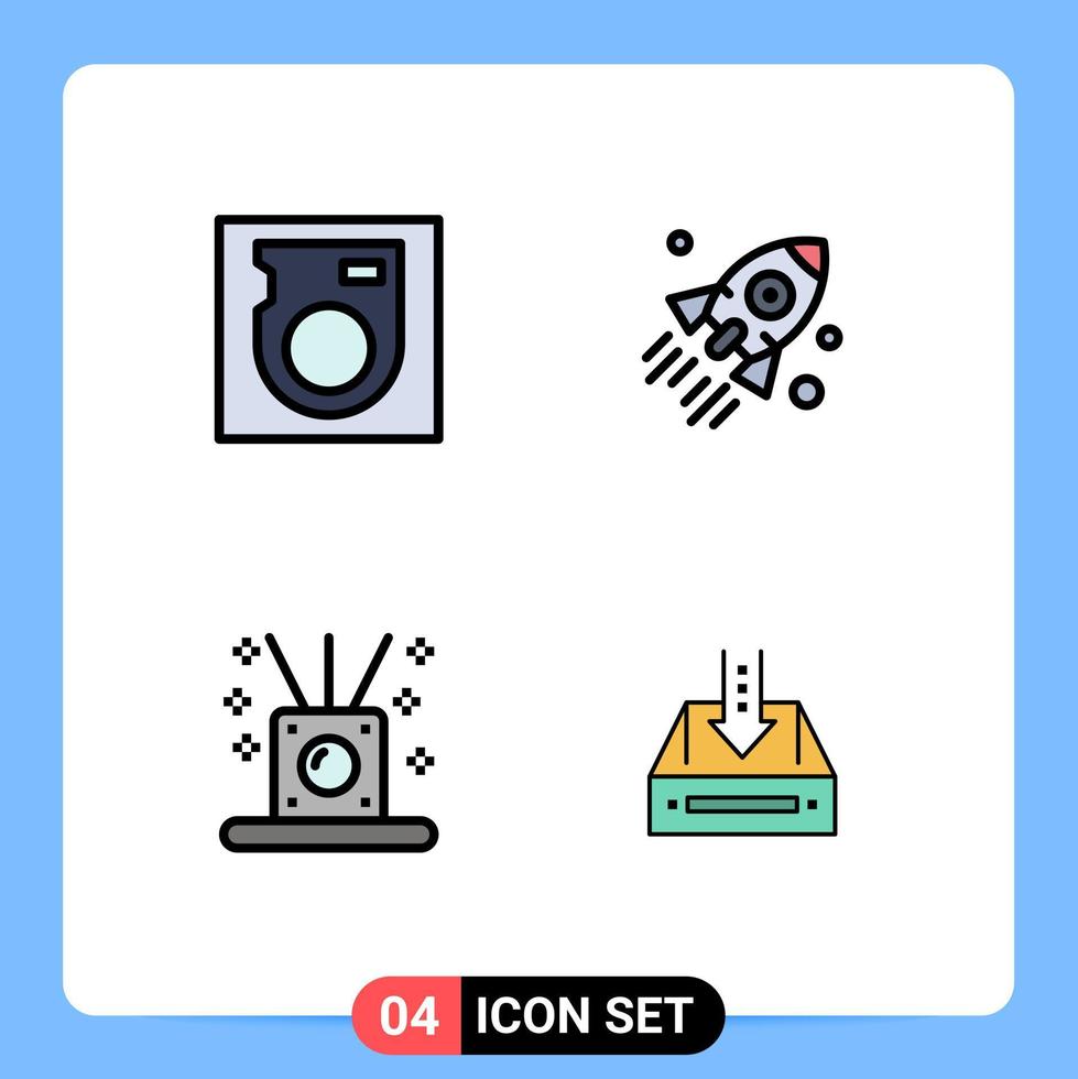 Set of 4 Vector Filledline Flat Colors on Grid for disk relaxing launch startup sticks Editable Vector Design Elements