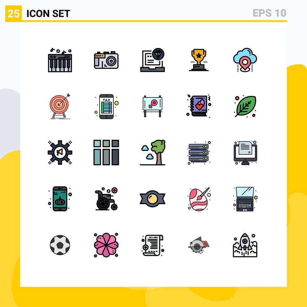 25 iconos creativos signos y símbolos modernos de código de ubicación en la nube logro trofeo elementos de diseño vectorial editables vector