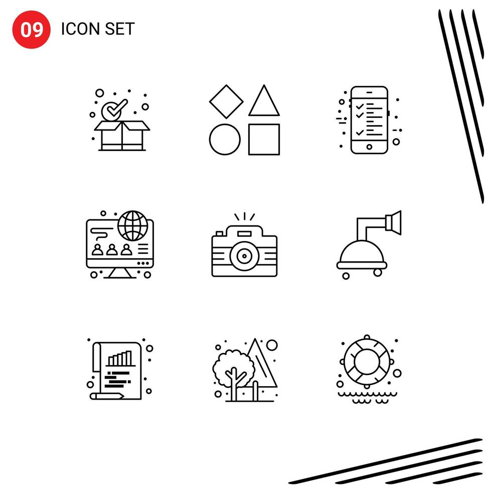 9 Outline concept for Websites Mobile and Apps picture photography bill camera online Editable Vector Design Elements