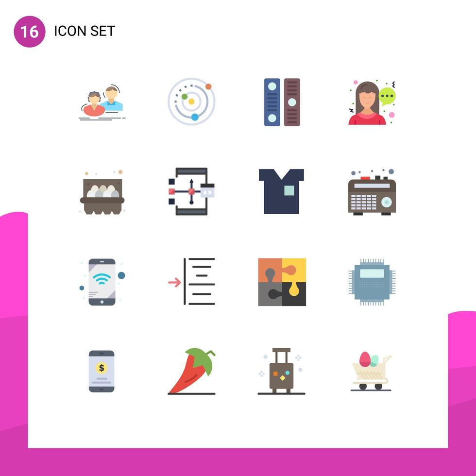 16 User Interface Flat Color Pack of modern Signs and Symbols of basket communication solar system chat document Editable Pack of Creative Vector Design Elements