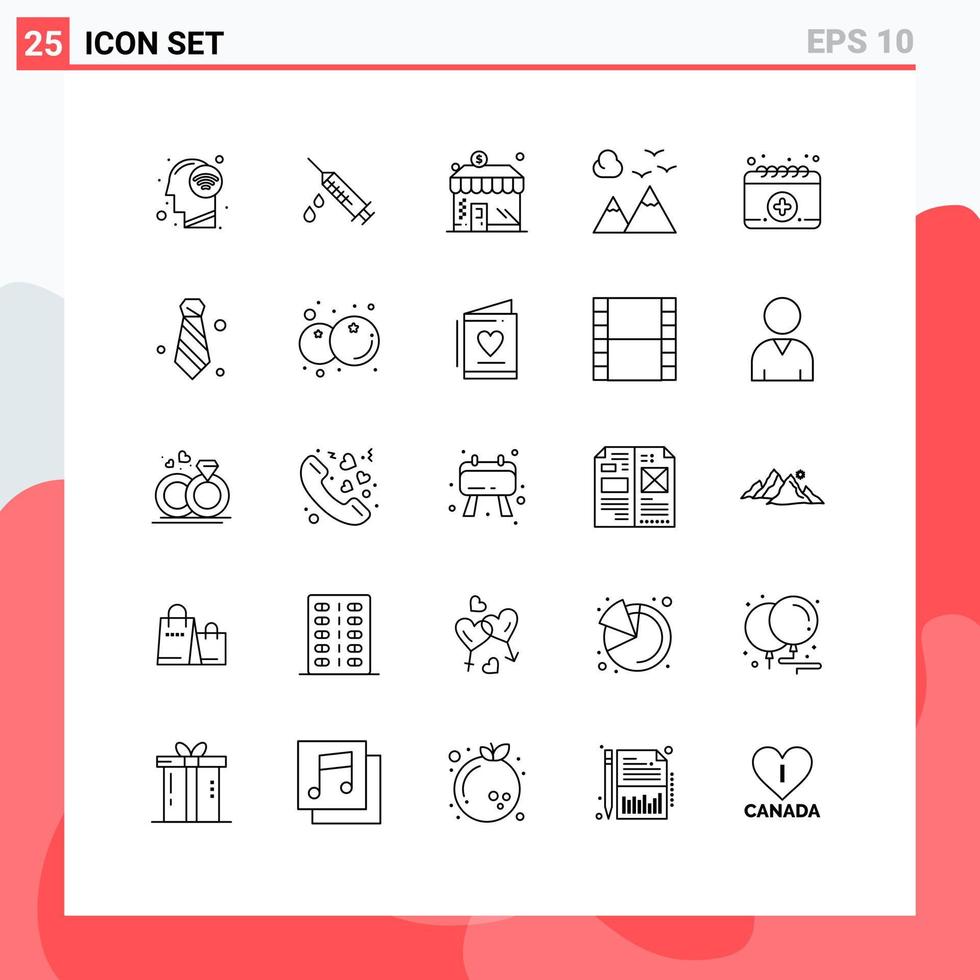 Set of 25 Modern UI Icons Symbols Signs for calendar travel business scenery mountains Editable Vector Design Elements