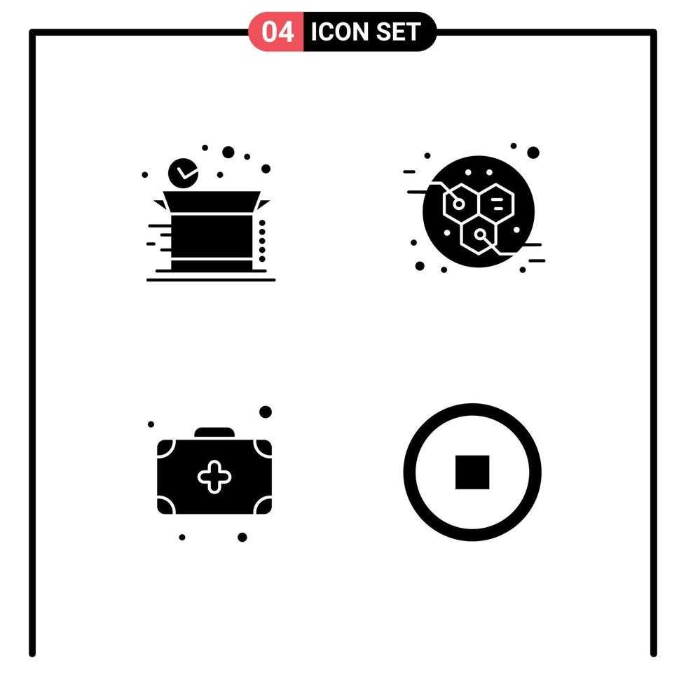 4 glifos sólidos vectoriales temáticos y símbolos editables de elementos de diseño vectorial editables de parada de potencia de envío de medicamentos de caja vector