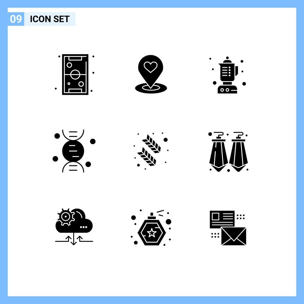 Set of 9 Modern UI Icons Symbols Signs for calligraphy science pin research kitchen Editable Vector Design Elements