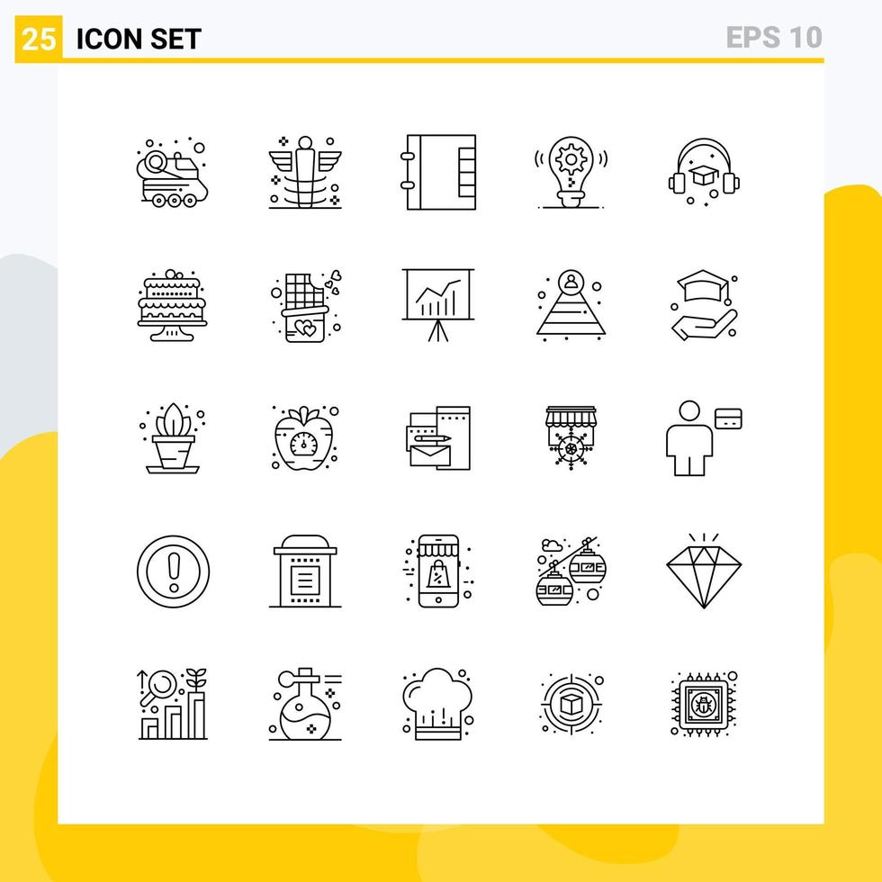 Modern Set of 25 Lines Pictograph of education setting medicine gear bulb Editable Vector Design Elements
