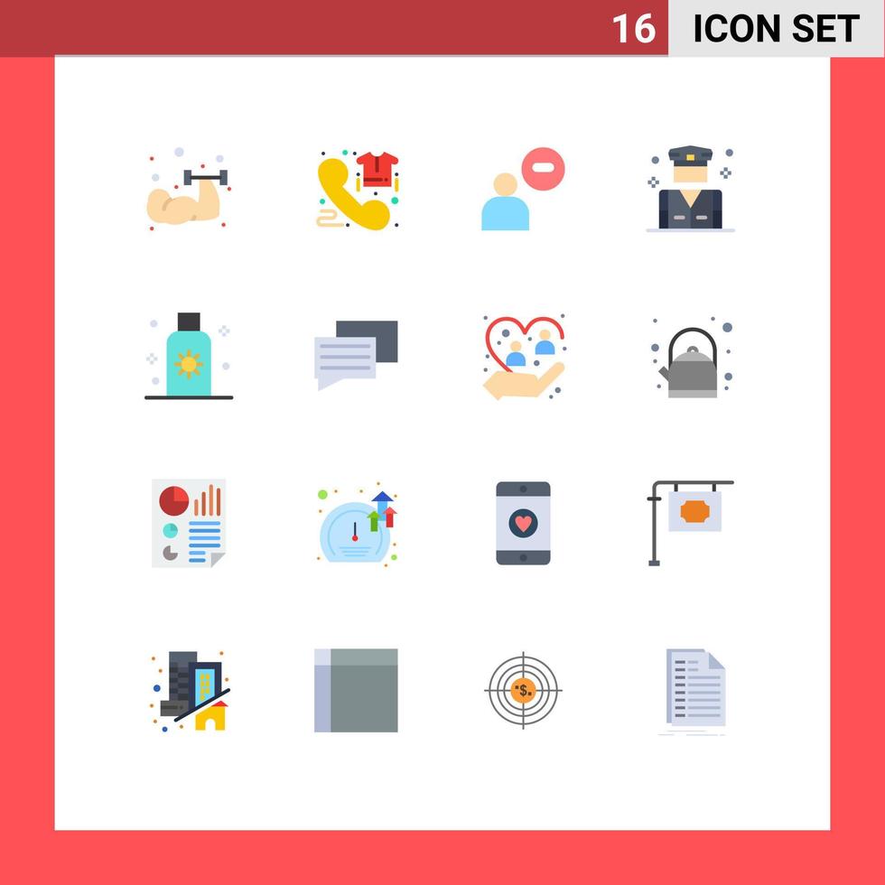 Modern Set of 16 Flat Colors Pictograph of lotion police phone people less Editable Pack of Creative Vector Design Elements