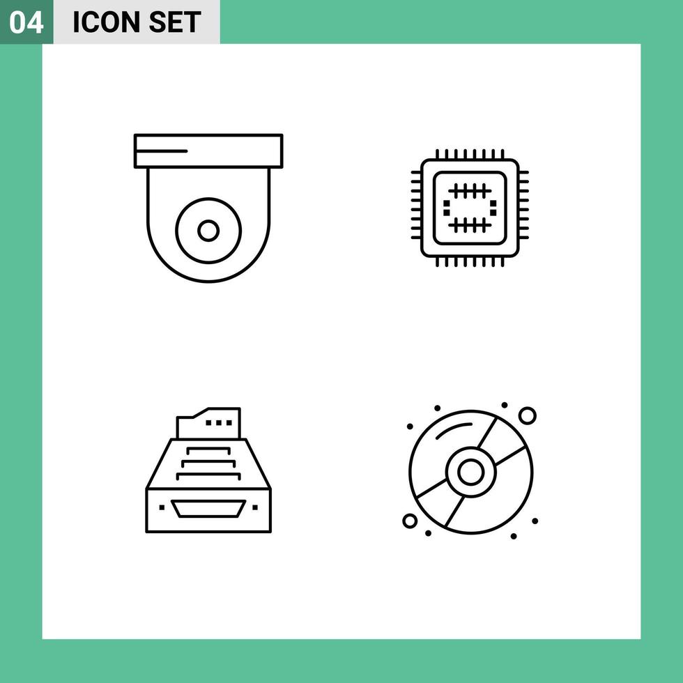 paquete de iconos de vector de stock de 4 signos y símbolos de línea para elementos de diseño de vector editables de base de datos de cpu del sistema de cuentas de cámara