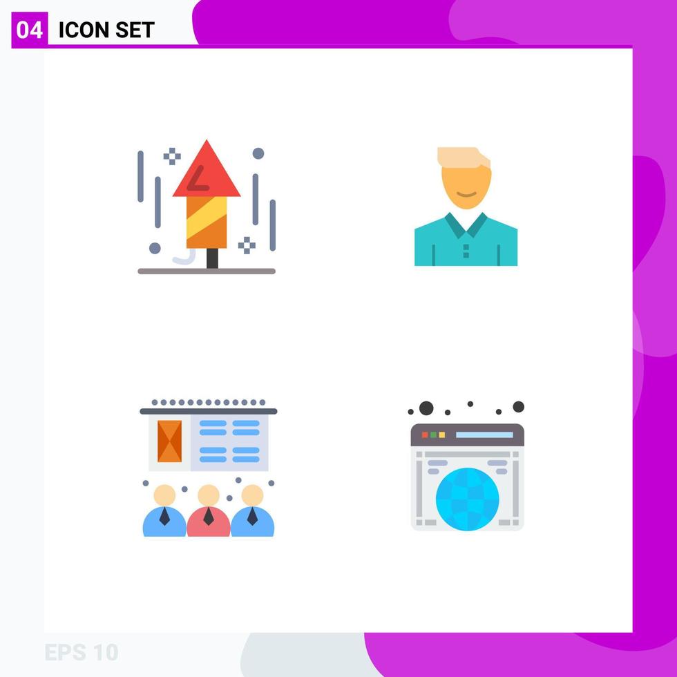 Modern Set of 4 Flat Icons Pictograph of celebration person rocket face lecture Editable Vector Design Elements