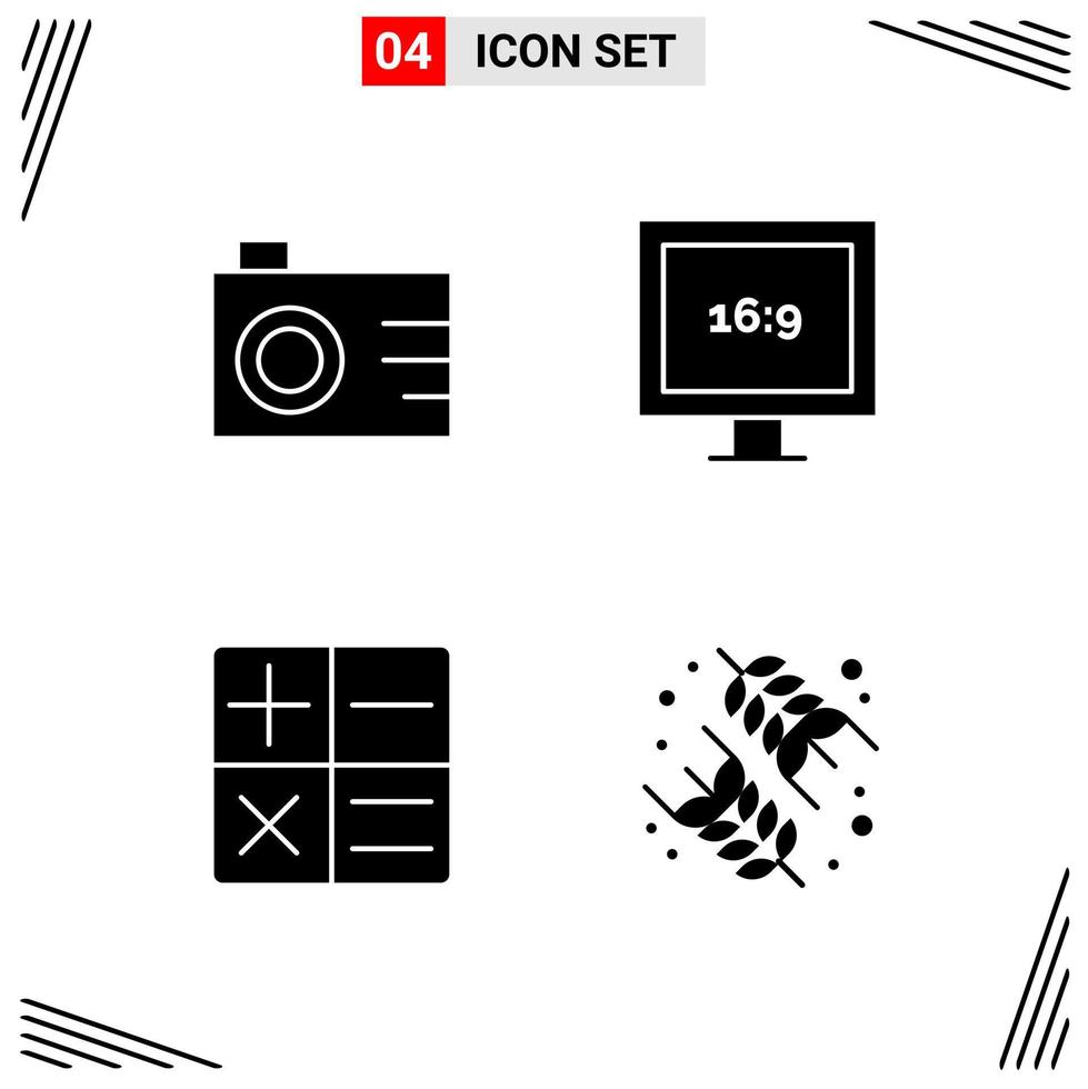 4 Icons Solid Style Grid Based Creative Glyph Symbols for Website Design Simple Solid Icon Signs Isolated on White Background 4 Icon Set vector