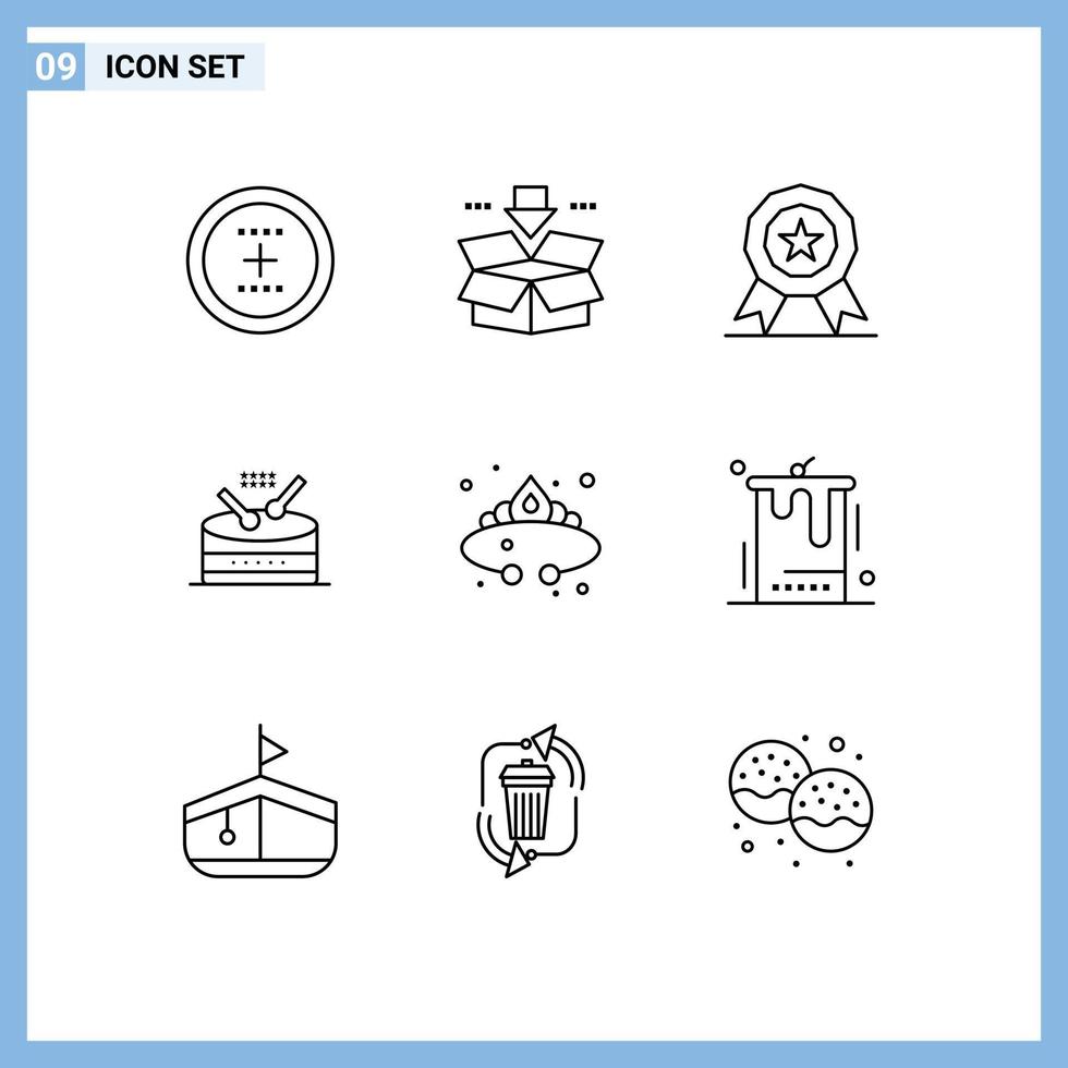 Pack of 9 creative Outlines of fashion parade save music drum Editable Vector Design Elements