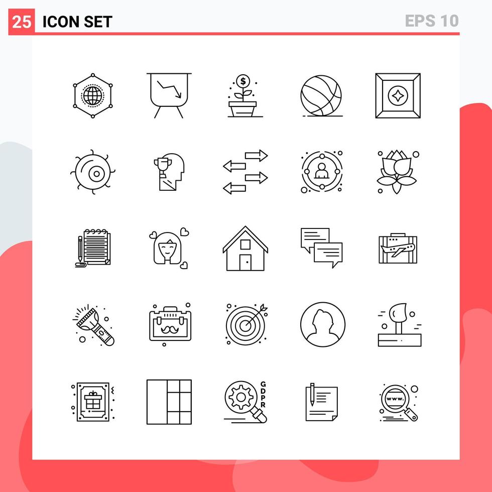 colección de 25 iconos vectoriales en estilo de línea símbolos de contorno modernos para web y signo de icono de línea móvil aislado en fondo blanco 25 iconos vector